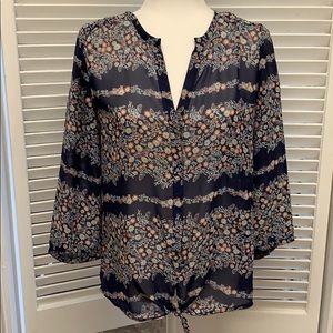 Maurices Floral Button Down Tie Front Blouse